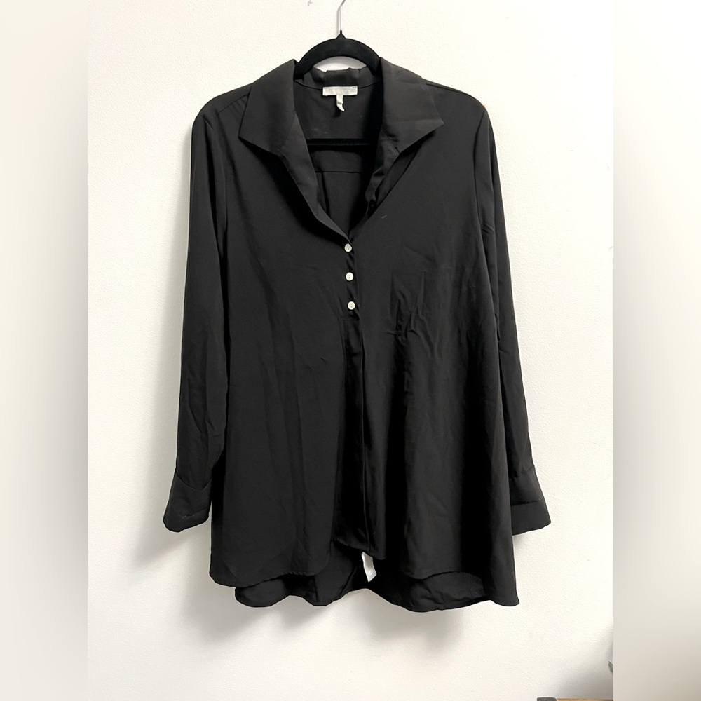 Hinson Wu Black Long Sleeve Button Down Tunic Top - Size 12